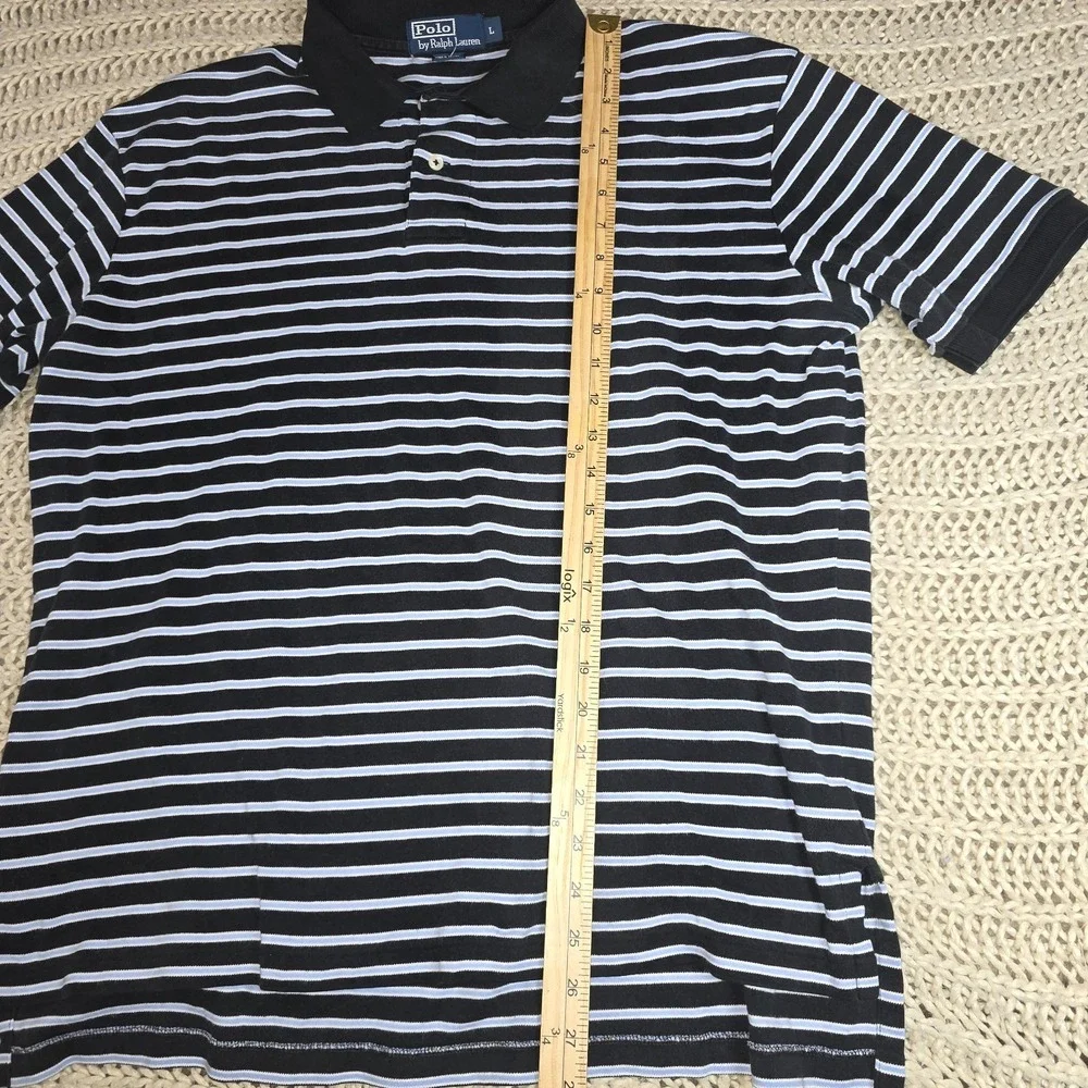 Polo Ralph Lauren Blue Stripe, Red Pony Polo Shirt Men's Large 100% Cotton